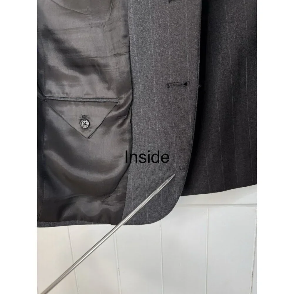 Vtg 90s Burberry Mens Fits 38 Wool Blazer Sports Coat Gray Blue Pinestripe READ